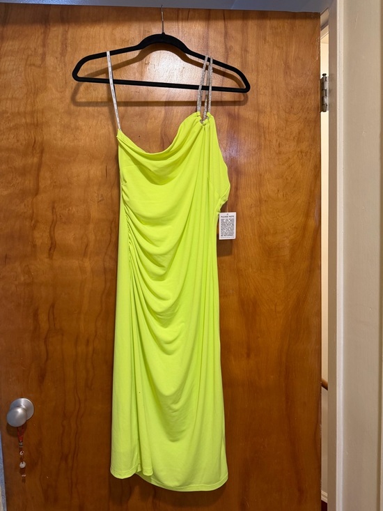 Herve Leger Neon Lime Draped Midi Dress with Beaded Straps